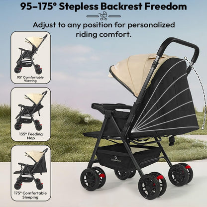 StarAndDaisy Baby Stroller for 0–3 Years, Foldable Pram with 3 Reclining Positions/Baby Stroller with Food Tray and 360 Degree Swivel Wheels