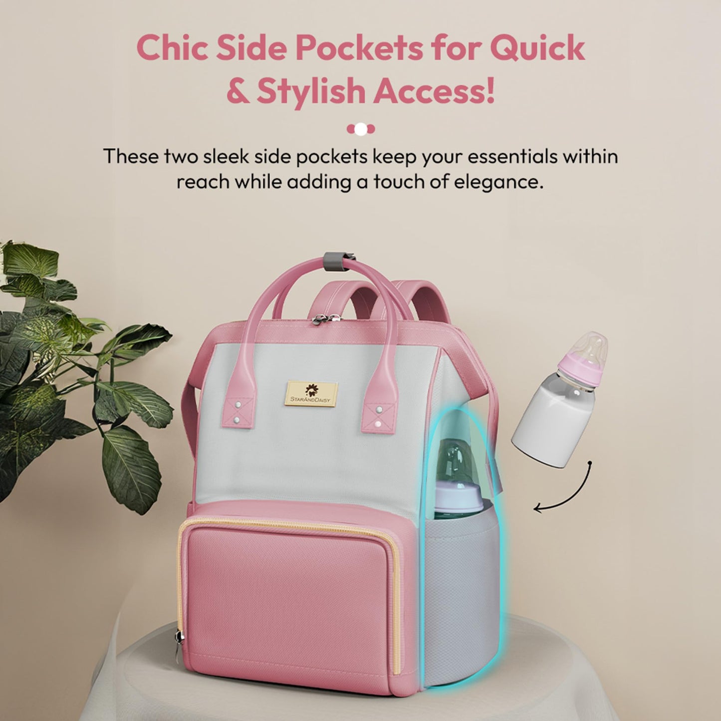 StarAndDaisy Diaper Bag / 30L Lightweight Diaper Bag for Mothers for Travel with 3 Insulated Bottle Pockets/Baby Bag for Mother Travel & Maternity Bag for Baby – Pink Grey