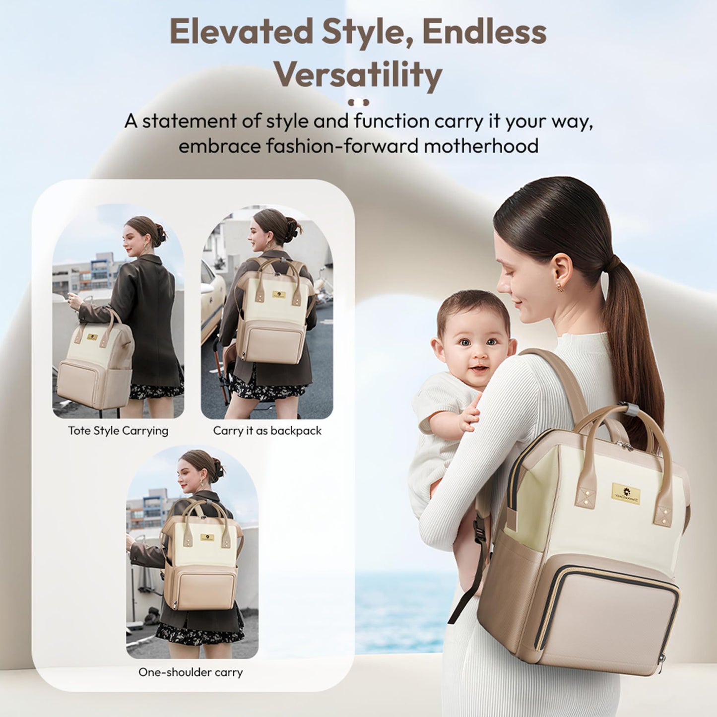 StarAndDaisy Diaper Bag for Mothers for Travel / 30L Lightweight Hospital Bag with 3 Insulated Bottle Pockets/Baby Bag for Mother Travel & Diaper Bag for Baby – Brown Beige