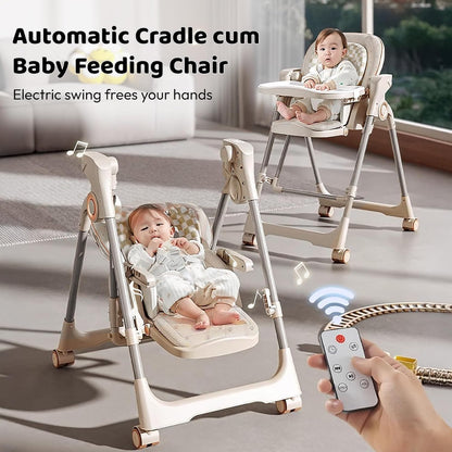 StarAndDaisy Multifunctional Baby Swing cradle for Boy & girl with Automatic Swing High chair, Foldable feeding chair , removable dining tray , Adjustable Backrest & Footrest for infants & toddler-Beige