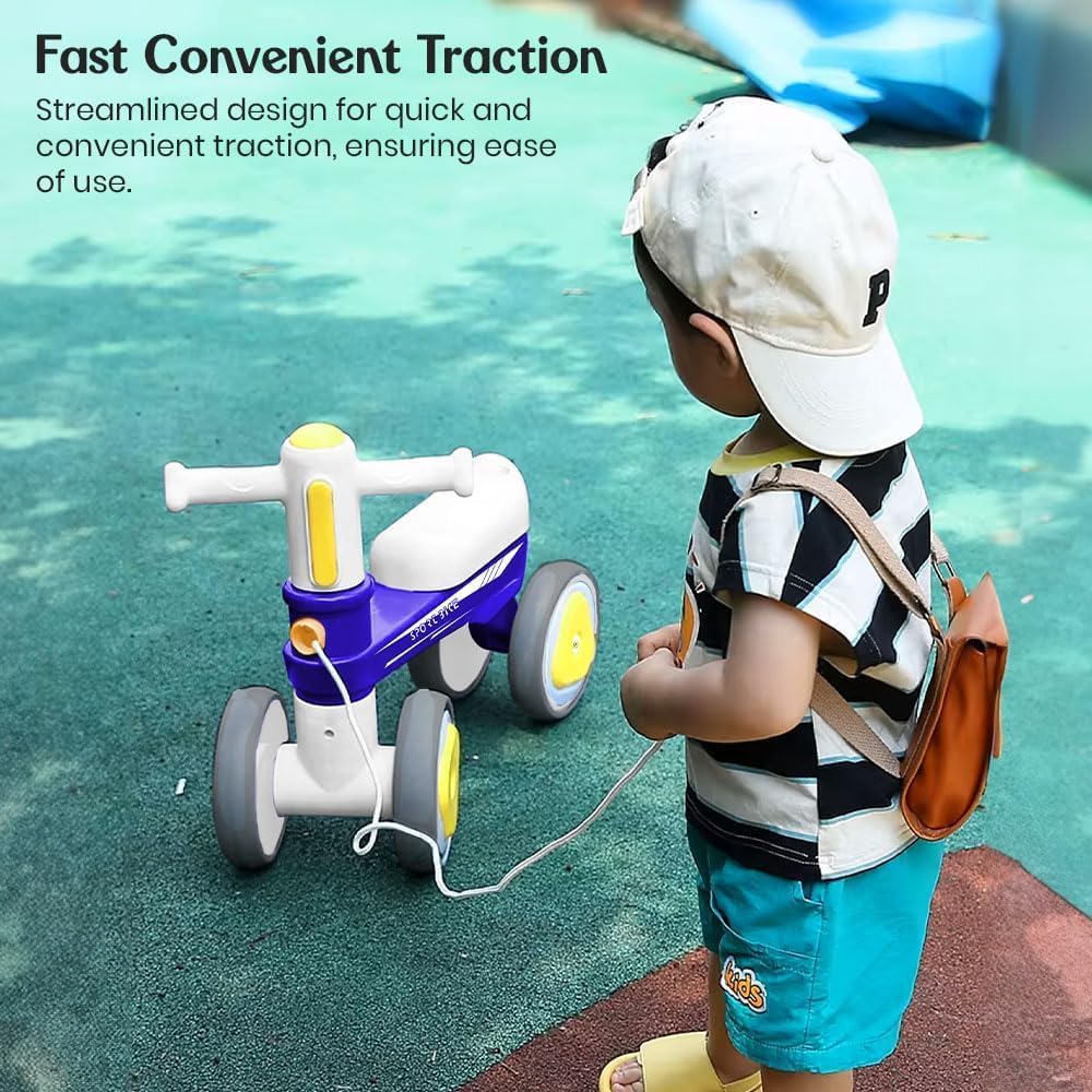 StarAndDaisy Balance Bike/Push Ride on for Kids/Toddler with 4 Smooth Wheels, Music & Lights/Mini Bike for Kids - (Blue)