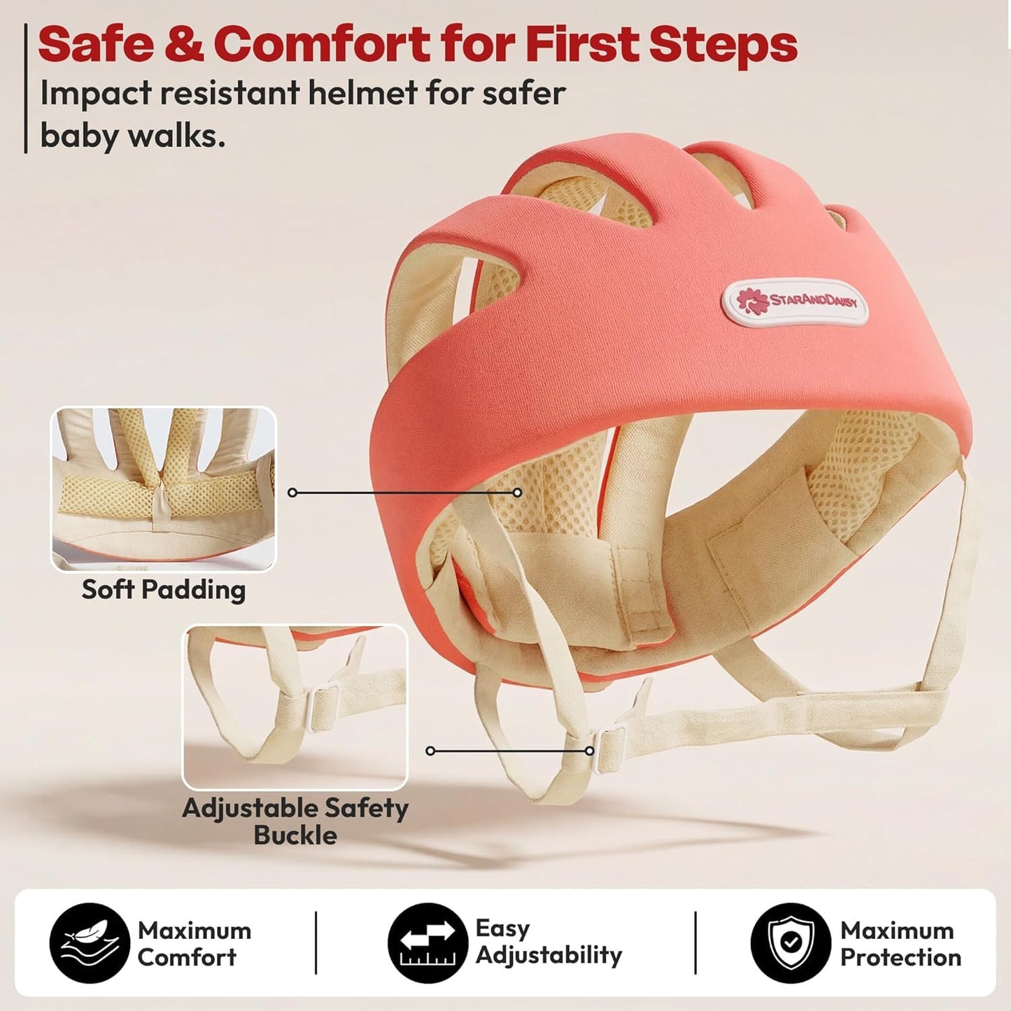 StarAndDaisy Baby Safety Helmet for Head Protection | Soft Cotton Baby Helmet with Cushion Padding | Adjustable Baby Head Protector for Crawling & Walking Toddlers -Apple Print