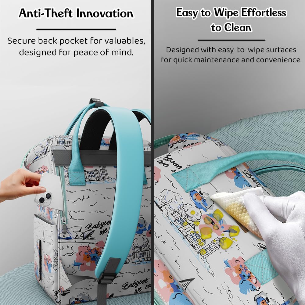 StarAndDaisy Baby Diaper Bag for Mother Travel/Diaper Bags for Mother for Travel with Laptop Pocket, Multi Compartments, Insulated Bottle Pockets, Waterproof, Ultra soft fabric - White Green