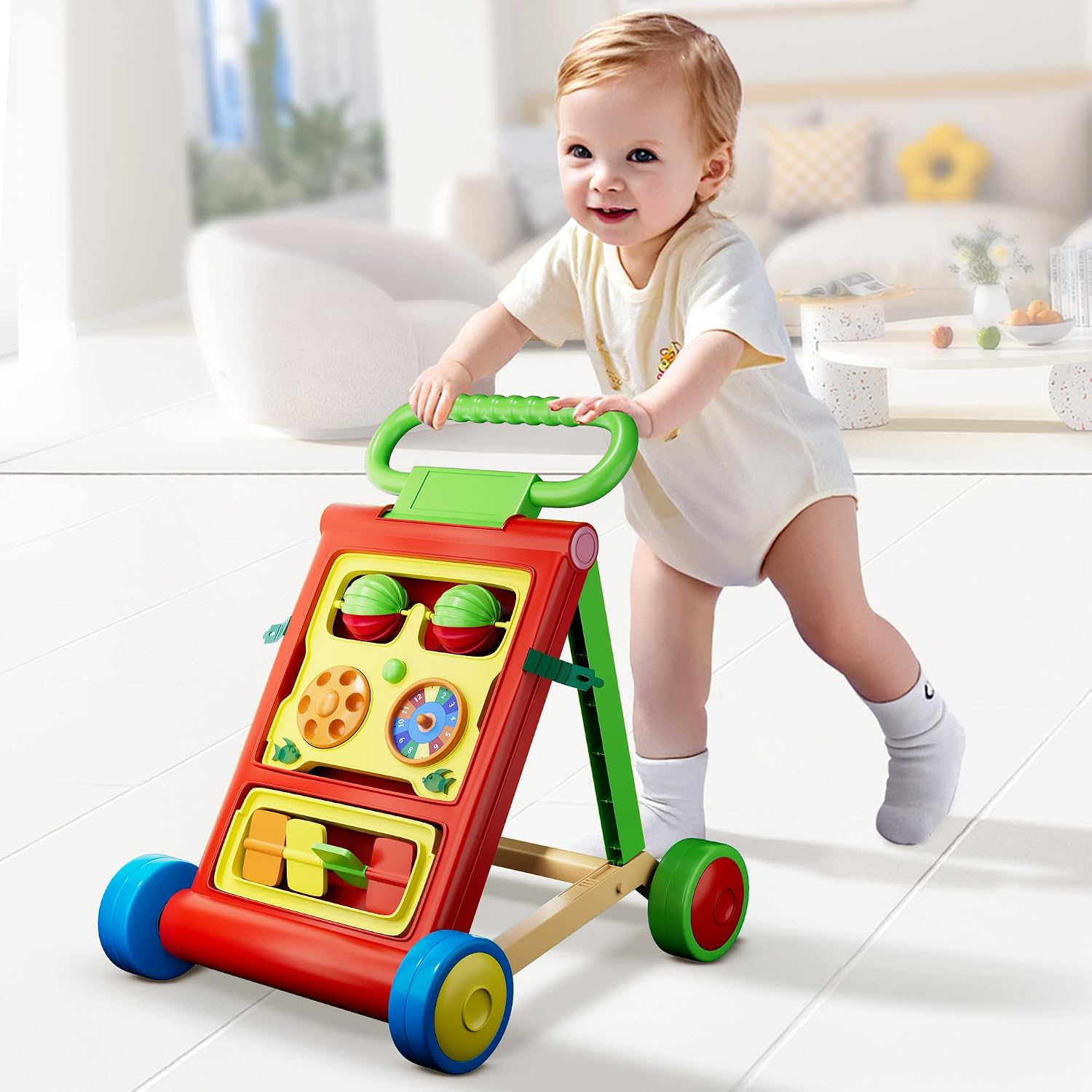 Uonibaby by StarAndDaisy Baby Walkers for 6-18 Month Baby Boy & Girl/Baby Activity Walker Learning Push Walker with Foldable Music and Toy Bar/Walker for Kids - Red