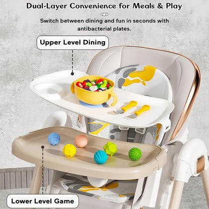 StarAndDaisy Galaxy 2 in1 Rocking Baby High Chair for Boys and Girls Dining Chair 4 Level Reclining Position, Adjustable Height, Locking Wheels, 5 Point Safety Belt (White)