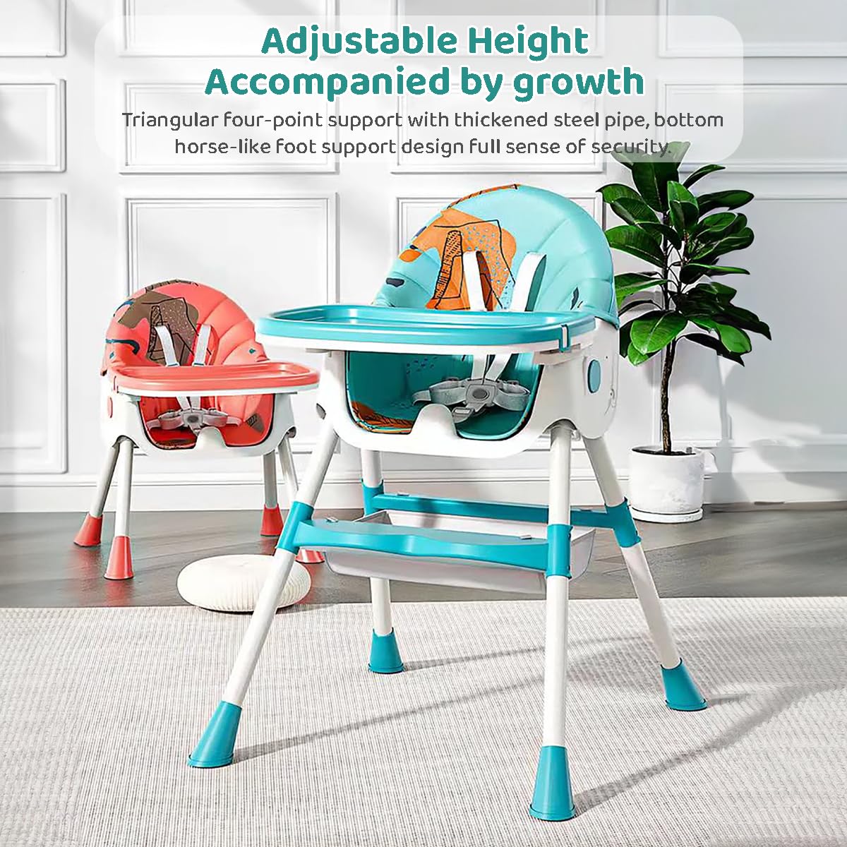 StarAndDaisy Baby High Chair Recline Highchair/Baby Feeding Chair with Height Adjustable Seate/Upgraded Kids High Chair with Wheel and PU Cushion pad (TT Blue Yellow)