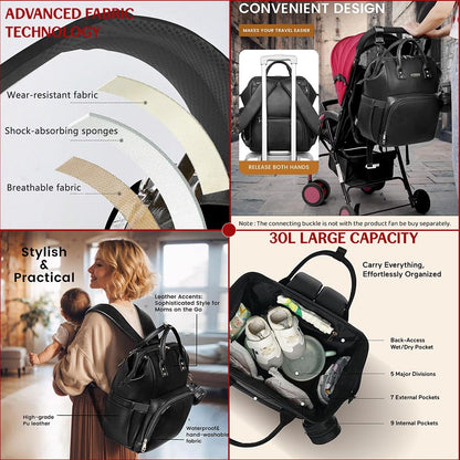 StarAndDaisy Diaper Bag for Mothers for Travel/Premium Vegan Leather Diaper Bag with Easy Acess Mobile Pocket, 26L Waterproof Baby Bag for Mother Travel with 16 Multipurpose Pockets