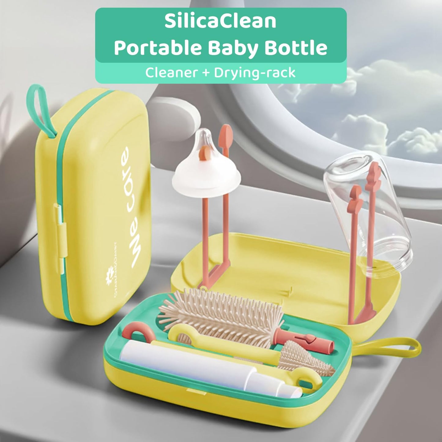 StarAndDaisy Baby Bottle Cleaning Brush With Silicone Bristle for Nipple | 360° Cleaning With Stand, Long Handle, Easy to Clean Narrow & Wide Neck Bottles With Corners