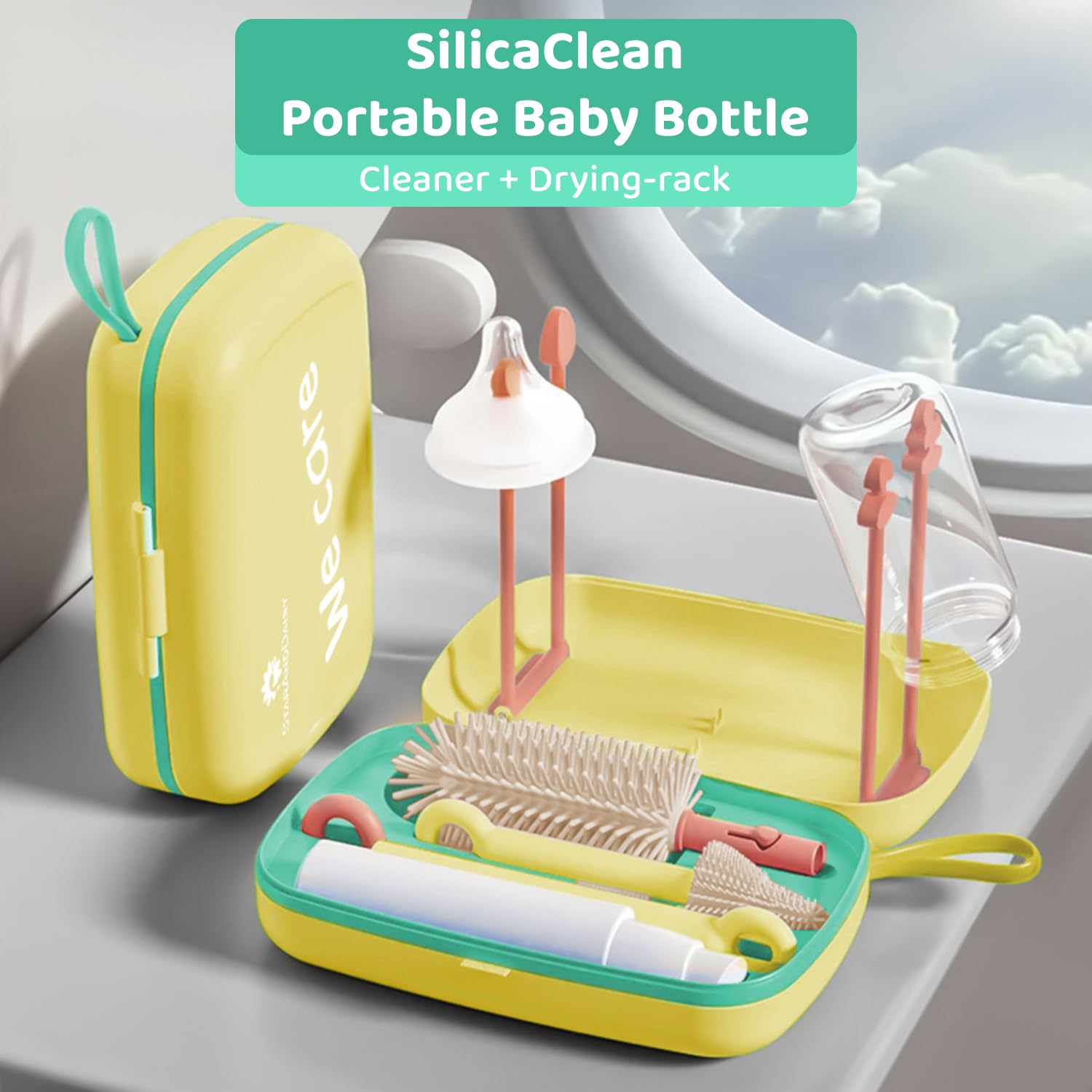 StarAndDaisy Baby Bottle Cleaning Brush With Silicone Bristle for Nipple | 360° Cleaning With Stand, Long Handle, Easy to Clean Narrow & Wide Neck Bottles With Corners