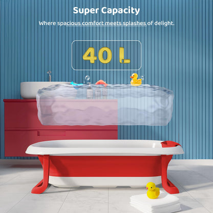 StarAndDaisy Baby Bath Tub for 0 to 5 Years/Bath Tub for Kids 0-3 Years, Newborn Baby Folding Bathing Tub Girls & Boys with Soap Tray, Easy to Store (BT-Red)