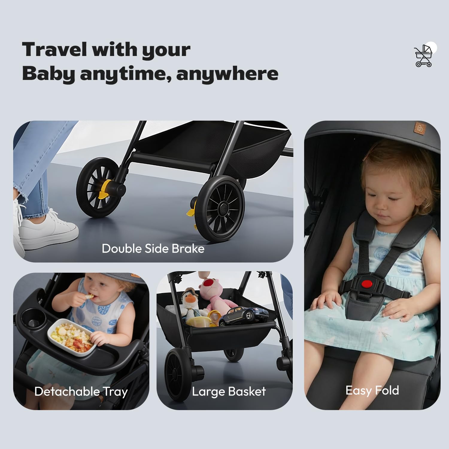 StarAndDaisy Stroller for Baby Boy Girl 0 to 5 Years/Foldable Baby Stroller Light Weight with Multi-Level Seat Recline, 5 Point Safety Belt, Pram for Kids-Grey