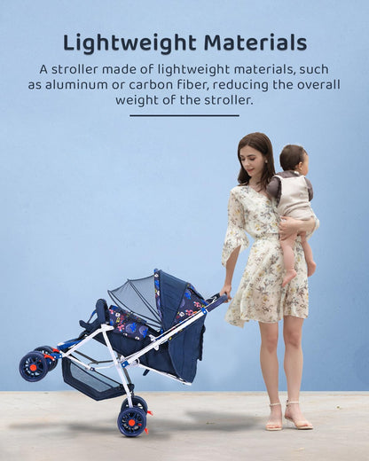 StarAndDaisy Sunrise Baby Stroller for 0-5 Years - Lightweight Foldable Pram with 3-Point Safety Harness, Adjustable Backrest, 360° Swivel Wheel, Reversible Handlebar, Extended Mosquito Net (Beta)