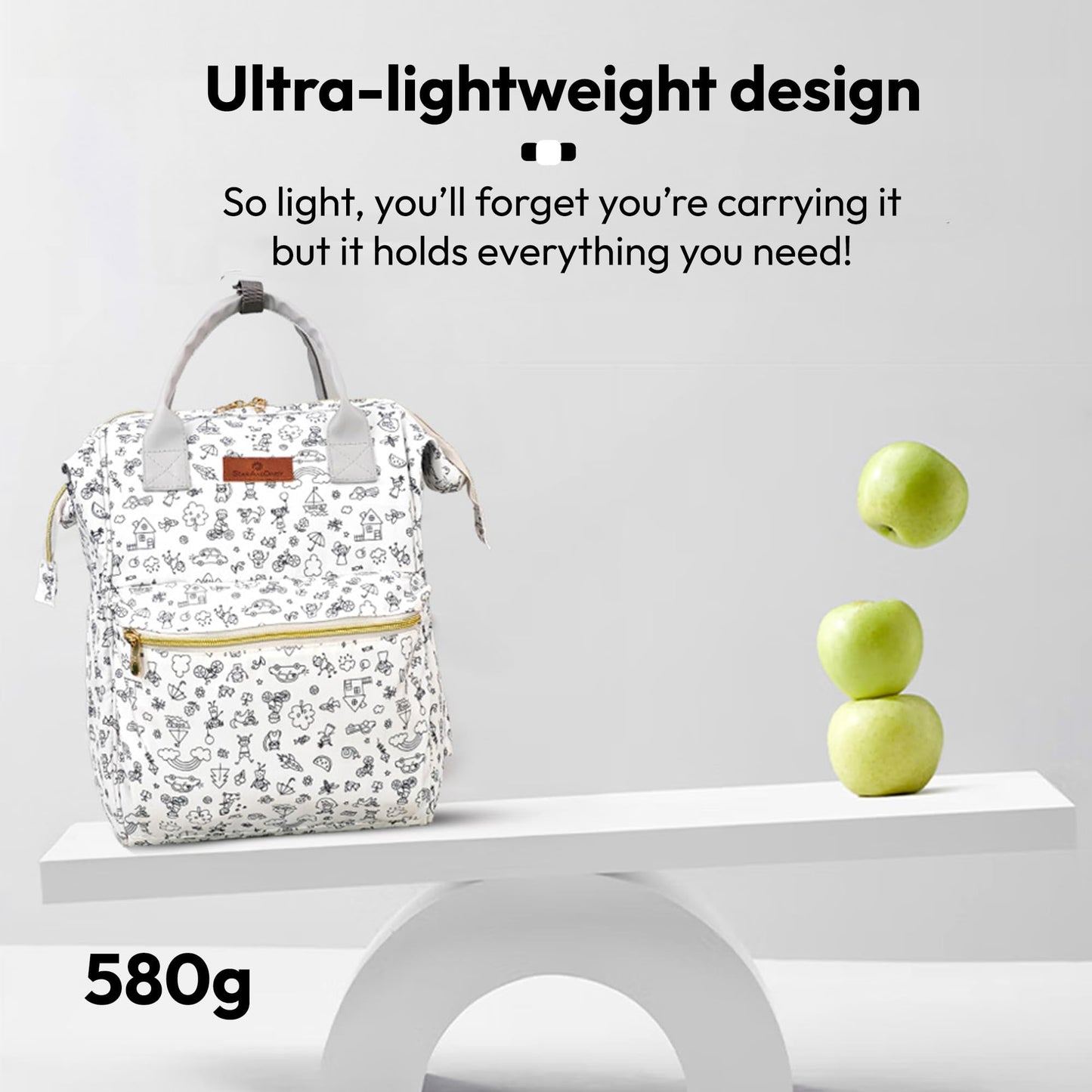 StarAndDaisy Baby Diaper Bag for Mother Travel/Diaper Bags for Mother for Travel with Laptop Pocket, Multi Compartments, Insulated Bottle Pockets, Waterproof, Ultra soft fabric -Printed Grey