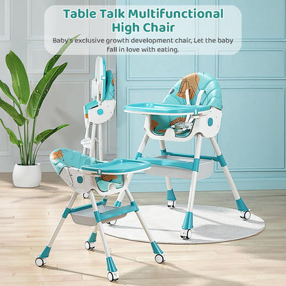StarAndDaisy Baby High Chair Recline Highchair/Baby Feeding Chair with Height Adjustable Seate/Upgraded Kids High Chair with Wheel and PU Cushion pad (TT Blue Yellow)