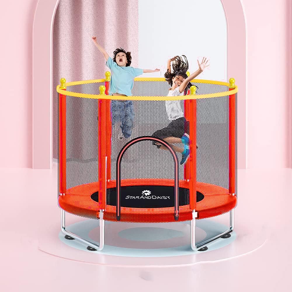 StarAndDaisy Trampoline for Kids at Home with Safety Net/Trampoline for Adults, Indoor & Outdoor / 120KG Loading Capacity with Stainless Steel Frame & Legs -55 inch, 4.5 Feet (Red)
