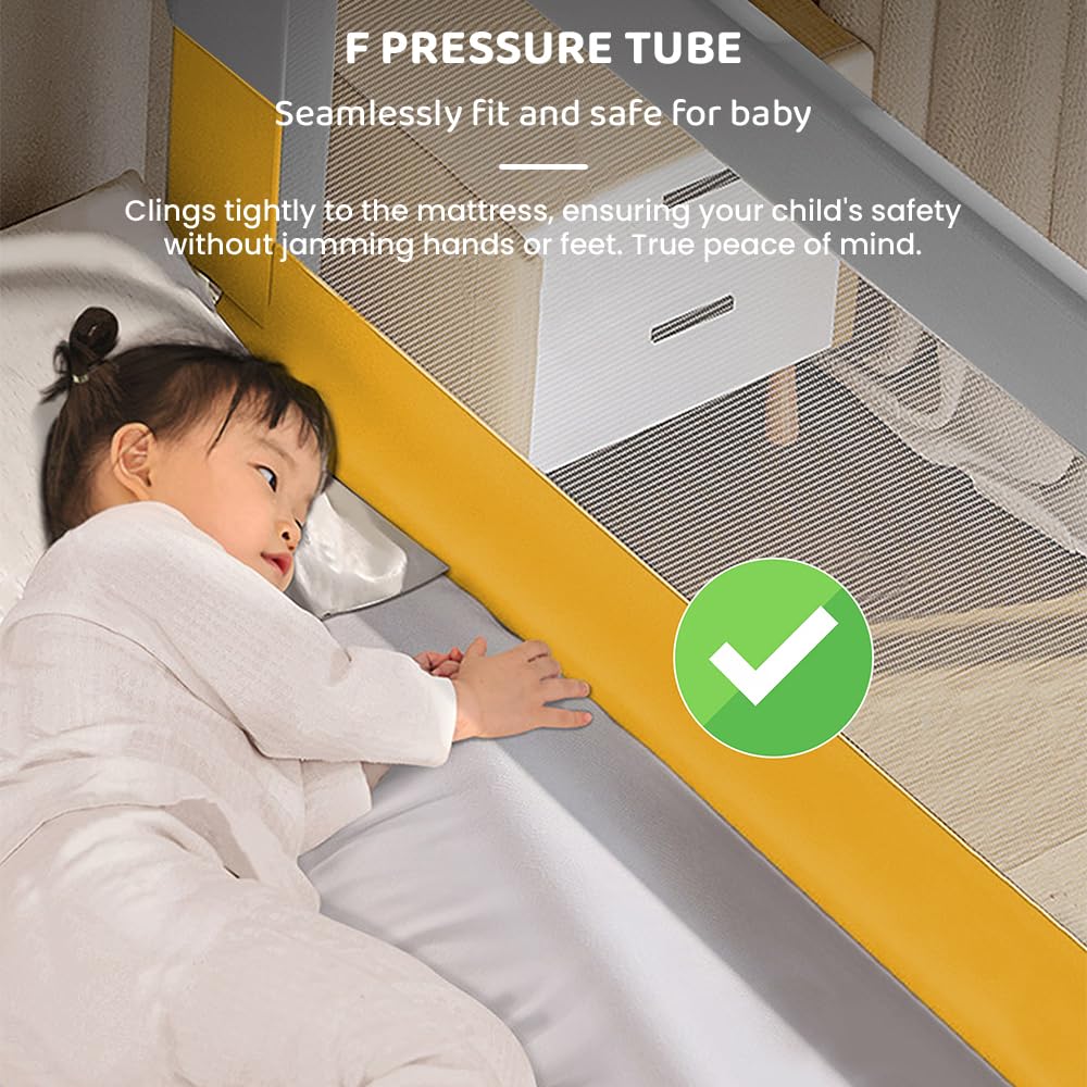 StarAndDaisy Baby Bed Guard Rail with U-Full Body Support Frame, Adjustable Height/Portable Single Side Bed Rail for Infant & Toddler's Safety (Grey & Yellow-1.5 M)