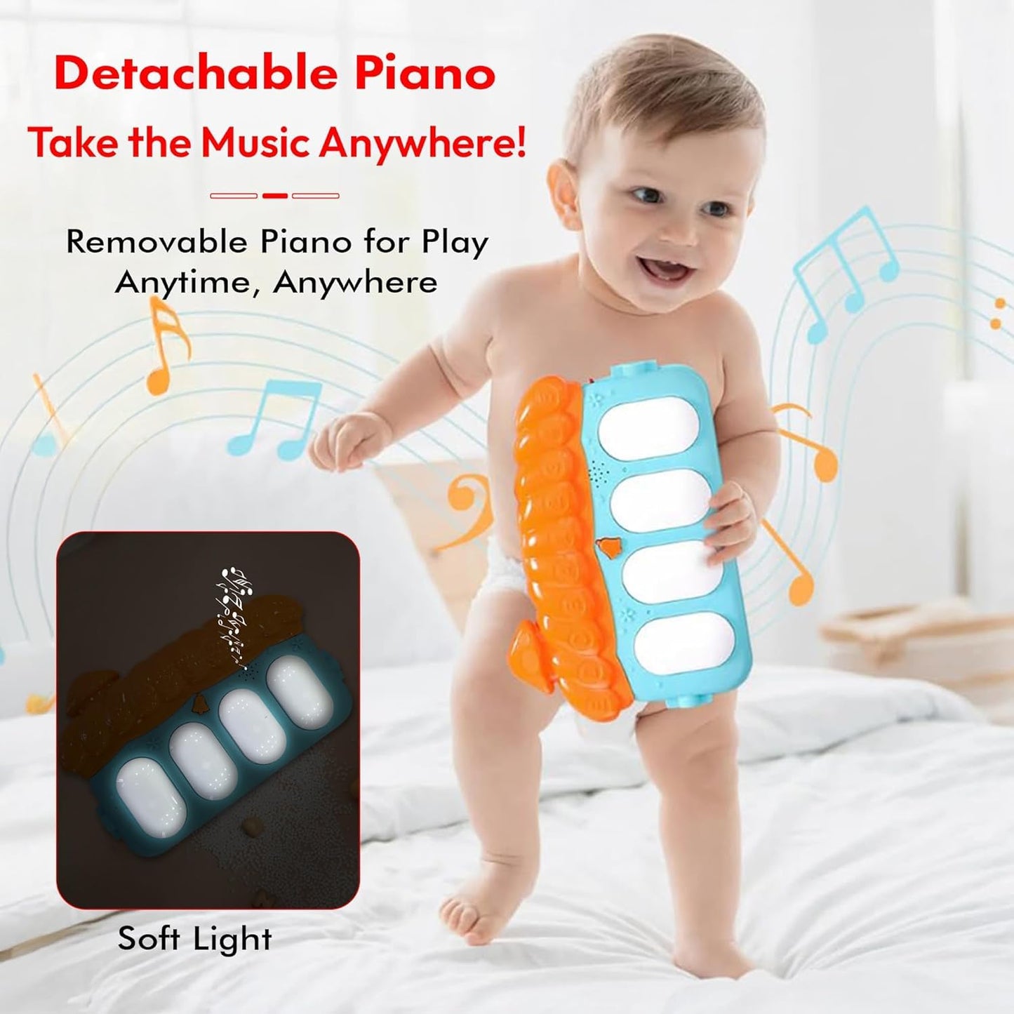 Uonibaby by StarAndDaisy Musical Baby Convertible Playmat, Play Gym Mat with Hanging Rattles Lights for 0-6 Months Babies.