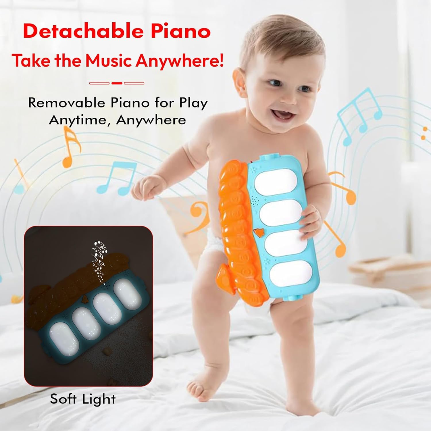 Uonibaby by StarAndDaisy Musical Baby Convertible Playmat, Play Gym Mat with Hanging Rattles Lights for 0-6 Months Babies.