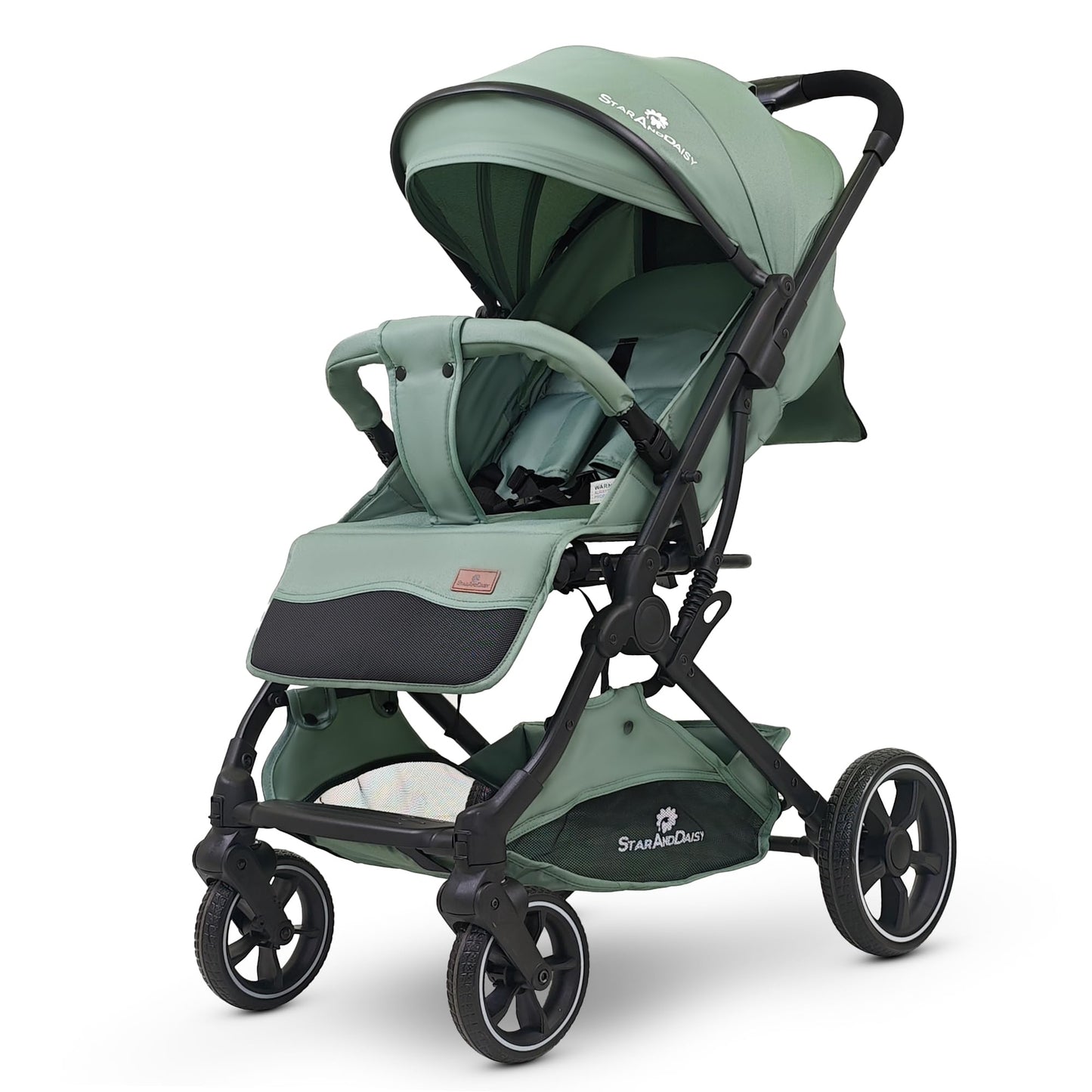 StarAndDaisy Foldable Stroller for Baby 0-3 Years Infant & Toddler / Travel Pram for Baby with Storage basket & Lockable Wheels, Multi-Level Recline & Adjustable Footrest, Removable Tray , Safety Harness Belt -Green