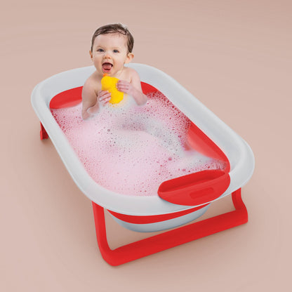 StarAndDaisy Baby Bath Tub for 0 to 5 Years/Bath Tub for Kids 0-3 Years, Newborn Baby Folding Bathing Tub Girls & Boys with Soap Tray, Easy to Store (BT-Red)