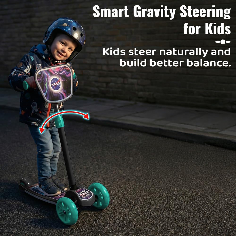 StarAndDaisy X NASA Kick Scooter for Kids 3+ Years, Foldable Skate Scooter for Children Girls & Boys with Multi-Level Height Adjustment, LED Wheels & Brakes -(Officially Licensed) Black