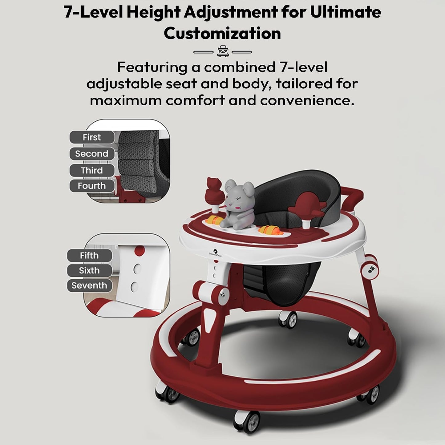 StarAndDaisy Baby Walkers 6-24 Month Boy & Girl / 360° Walker for Kids 1 Years with Multi Adjustable Height/Multi-Function Baby Walker with Anti-Rollover - (Red)
