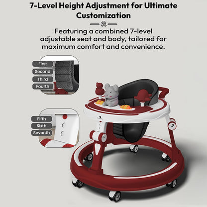 StarAndDaisy Baby Walkers 6-24 Month Boy & Girl / 360° Walker for Kids 1 Years with Multi Adjustable Height/Multi-Function Baby Walker with Anti-Rollover - (Red)