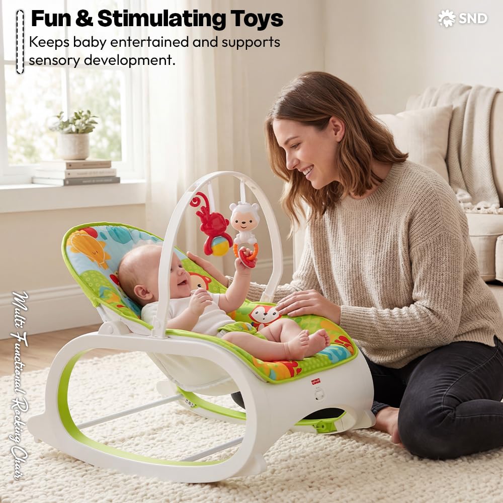 StarAndDaisy Baby Rockers for 0 to 2 Years, Baby Multi Functional Rocker chair for Babies, Infants & Toddler with Removable Mattress, Swing & Bouncer/Cradle with Vibrations, music & Hanging Toys (Rocker-Red)