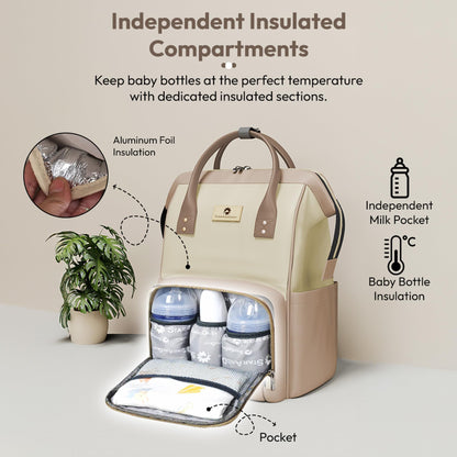 StarAndDaisy Diaper Bag for Mothers for Travel / 30L Lightweight Hospital Bag with 3 Insulated Bottle Pockets/Baby Bag for Mother Travel & Diaper Bag for Baby – Brown Beige