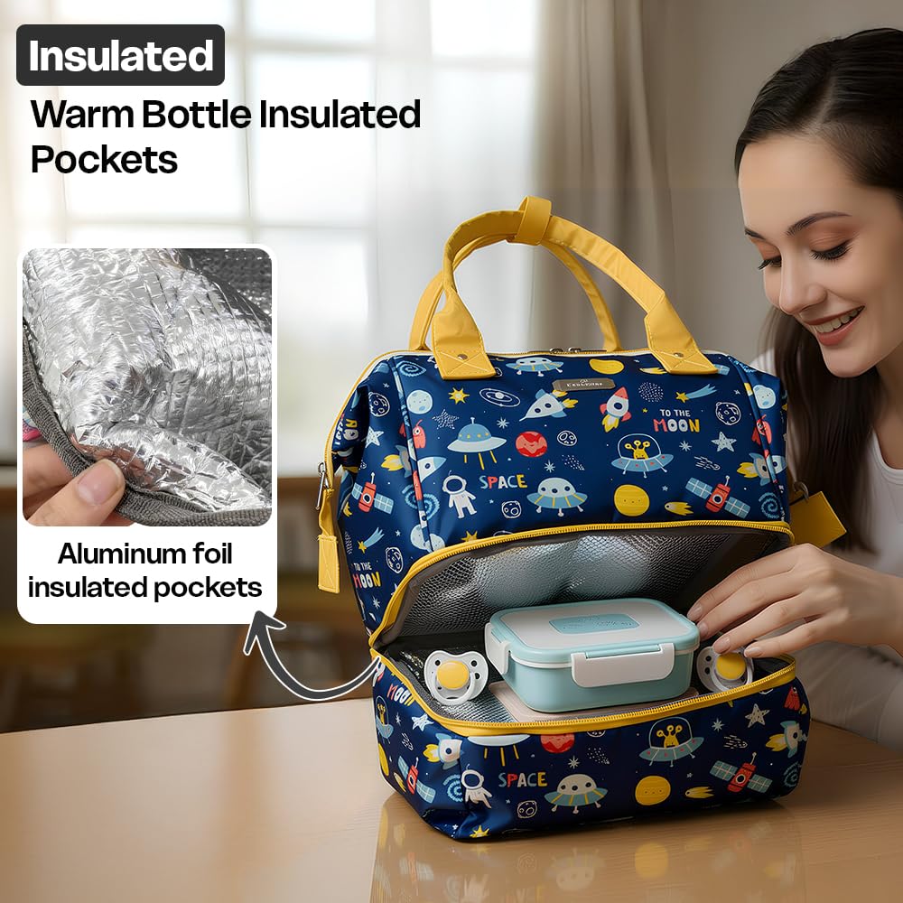 StarAndDaisy Travel Diaper Bag for Mothers – Stylish Handcrafted Bag with Insulated Compartment, Multiple Pockets & 12L Enhanced Capacity for Newborn Essentials - Space Print