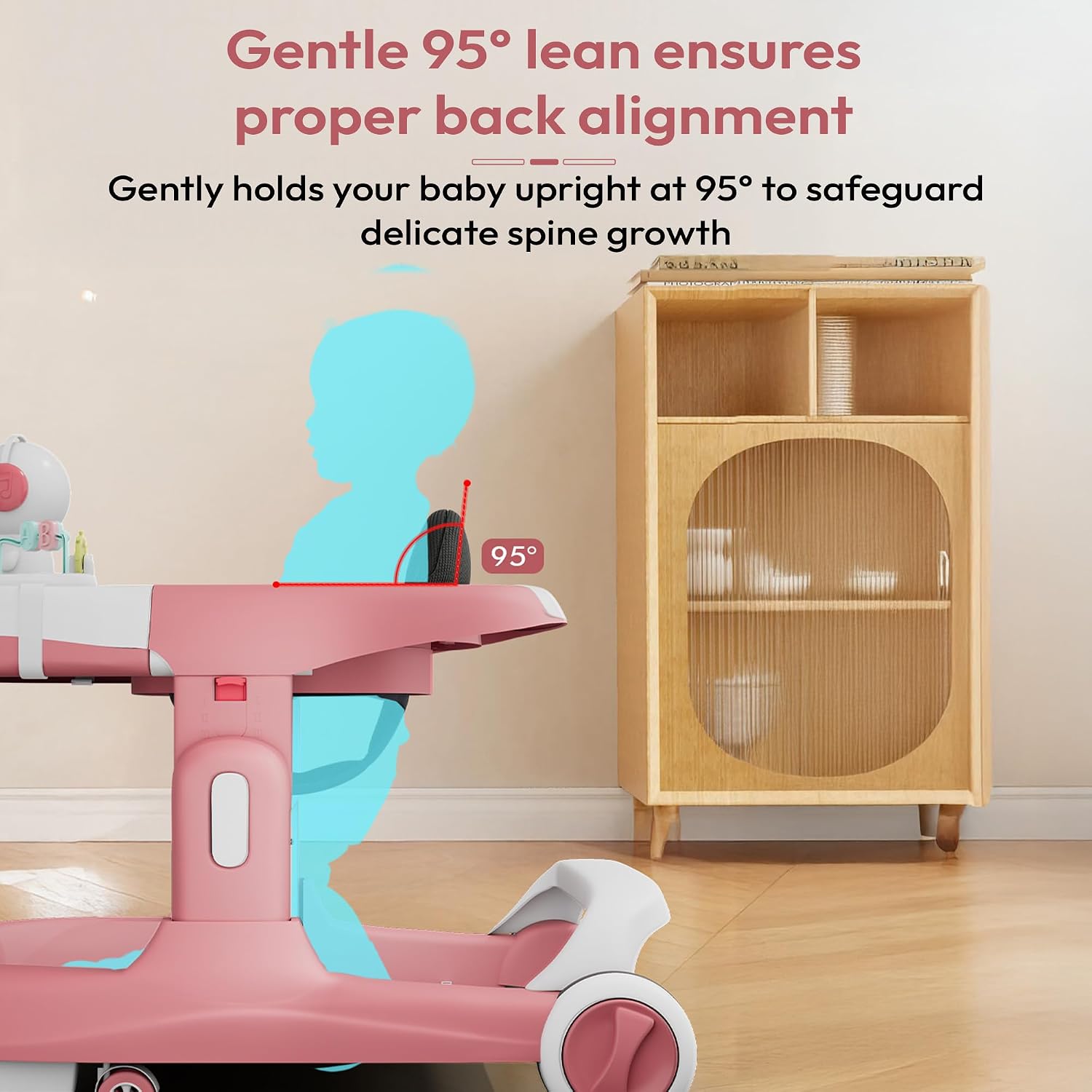 StarAndDaisy Baby Walker/Multifunction/Anti-o Shaped Leg/Anti-Fall/Music Box/Height Adjustment/Baby/Newborn/girl/boy/6-15months *with SEAT Cushion (Premium Pink)