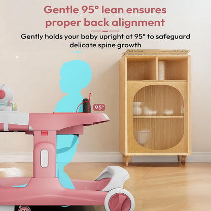 StarAndDaisy Baby Walker/Multifunction/Anti-o Shaped Leg/Anti-Fall/Music Box/Height Adjustment/Baby/Newborn/girl/boy/6-15months *with SEAT Cushion (Premium Pink)