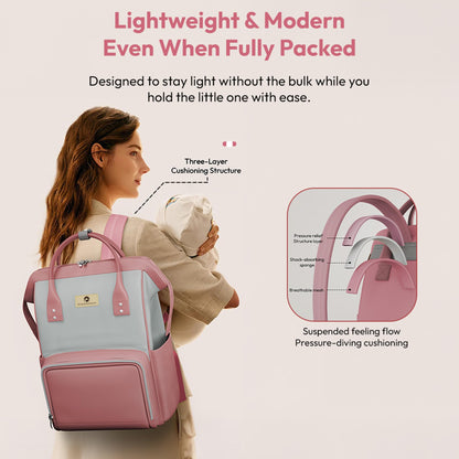 StarAndDaisy Diaper Bag / 30L Lightweight Diaper Bag for Mothers for Travel with 3 Insulated Bottle Pockets/Baby Bag for Mother Travel & Maternity Bag for Baby – Pink Grey