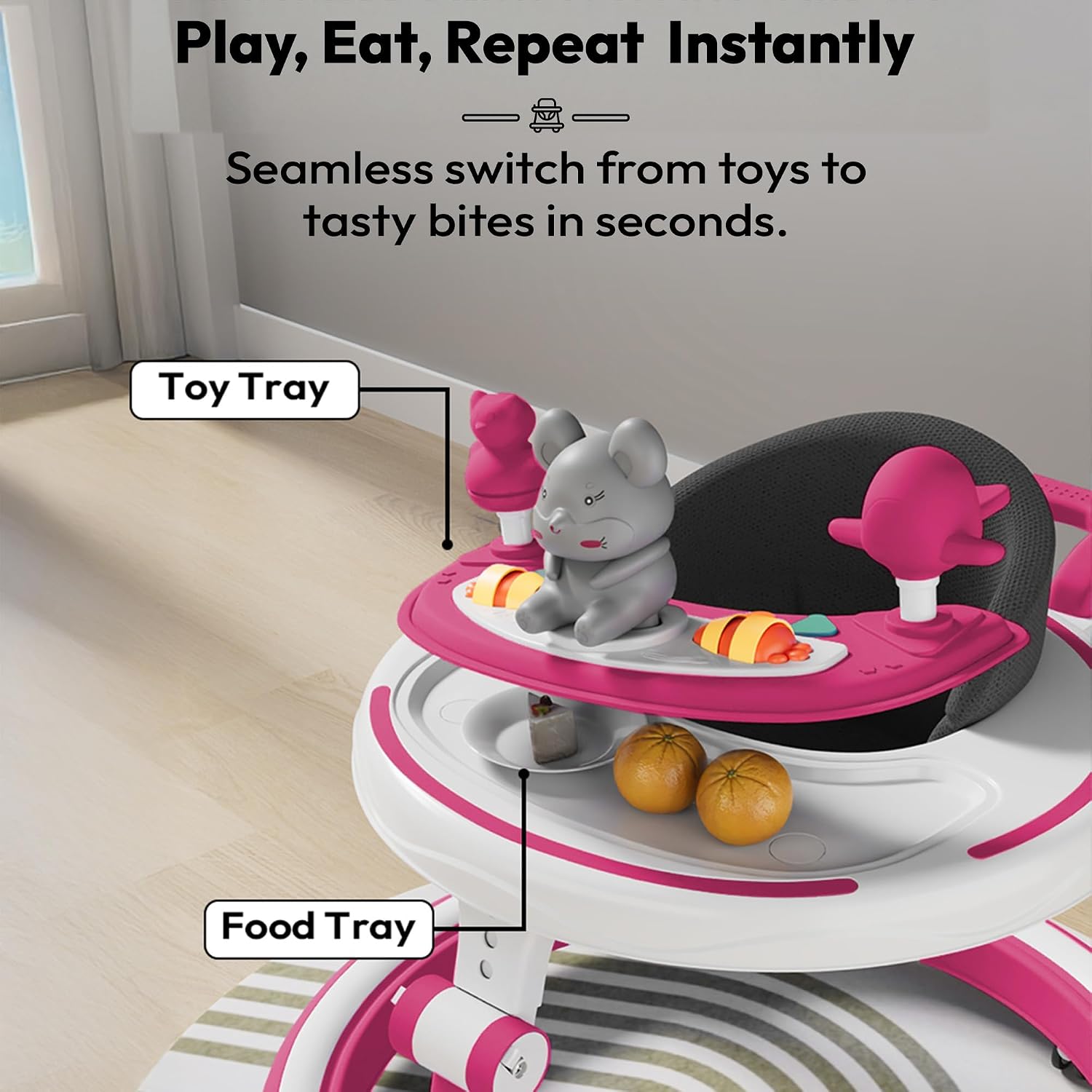 StarAndDaisy Baby Walkers for 9 Month+ Baby Boy Girl / 360° Walker for Kids with RGB Light, 7 Level Height Adjustment/Baby Walker with Switchable Food & Musical Toy Tray.