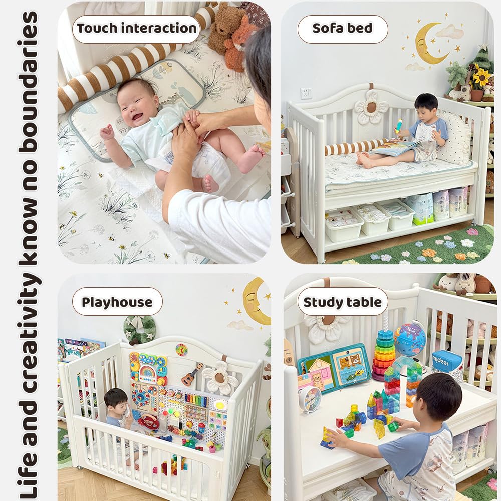 StarAndDaisy Baby Cot with Wheels / 150KG Heavy Duty PP Baby Crib/Waterproof & Termite Resistant/BPA-Free Newborn Baby Bed/Portable Infant Sleeping Cot -White