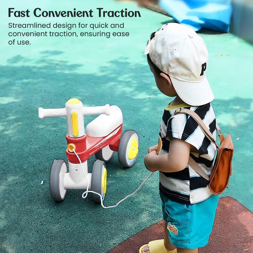 StarAndDaisy Balance Bike/Push Ride on for Kids/Toddler with 4 Smooth Wheels, Music & Lights/Mini Bike for Kids (Red)