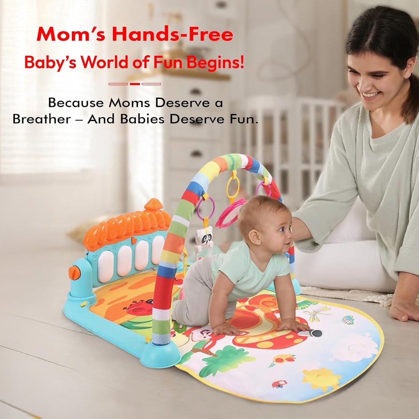 Uonibaby by StarAndDaisy Musical Baby Convertible Playmat, Play Gym Mat with Hanging Rattles Lights for 0-6 Months Babies.