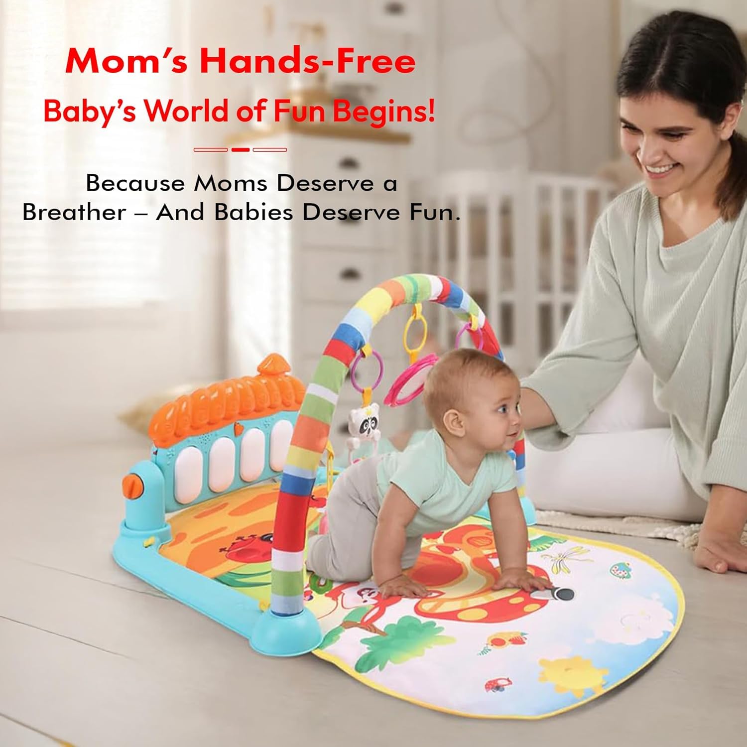 Uonibaby by StarAndDaisy Musical Baby Convertible Playmat, Play Gym Mat with Hanging Rattles Lights for 0-6 Months Babies.