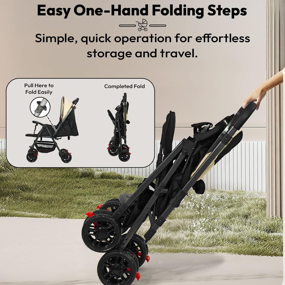 StarAndDaisy Baby Stroller for 0–3 Years, Foldable Pram with 3 Reclining Positions/Baby Stroller with Food Tray and 360 Degree Swivel Wheels