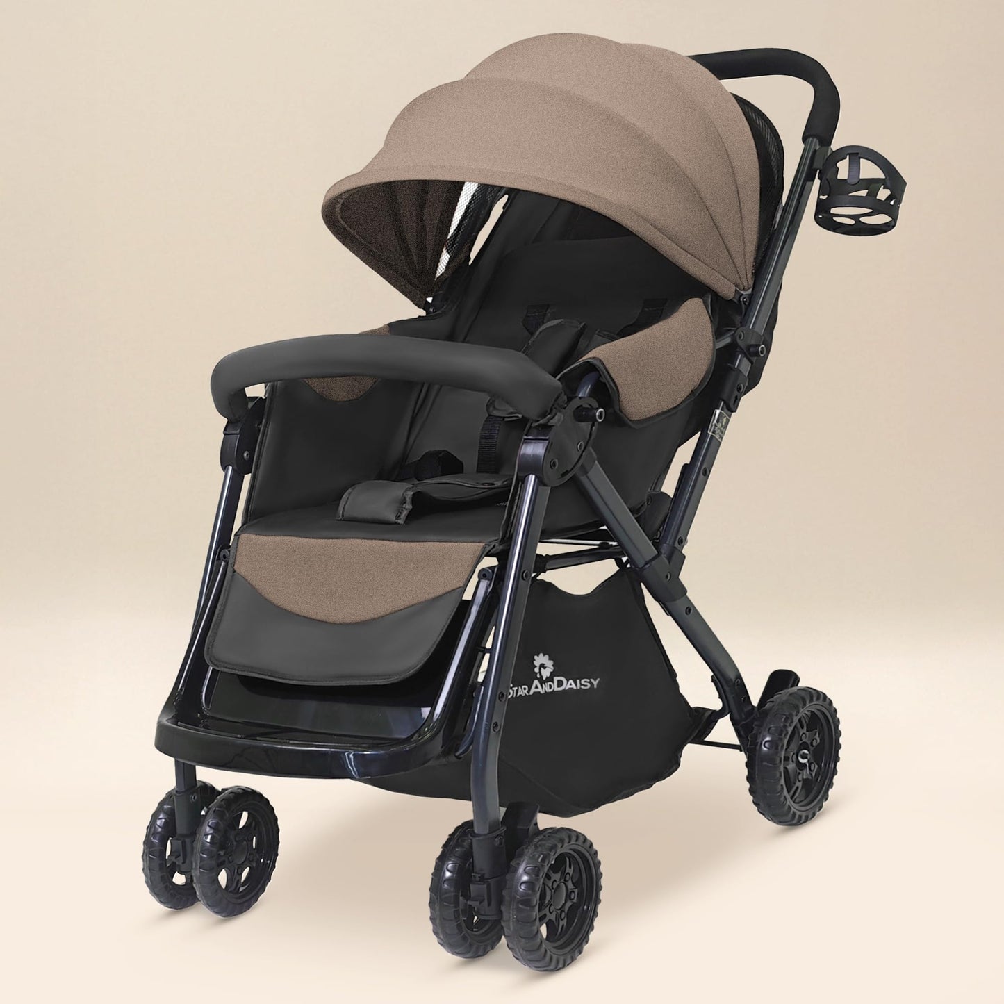 StarAndDaisy Foldable Stroller for Baby 0-3 Years Infant & Toddler / Travel Pram for Baby with Adjustable Canopy & Footrest with Lockable Wheels, Multi-Level Recline , Removable Tray , Safety Harness Belt - Grey