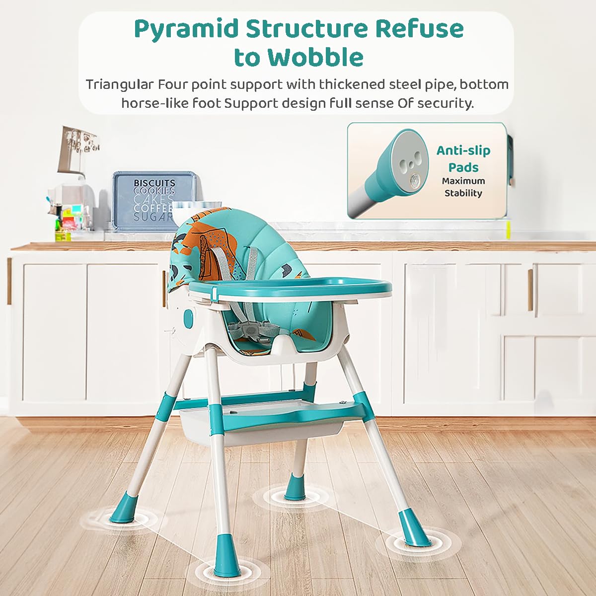 StarAndDaisy Baby High Chair Recline Highchair/Baby Feeding Chair with Height Adjustable Seate/Upgraded Kids High Chair with Wheel and PU Cushion pad (TT Blue Yellow)