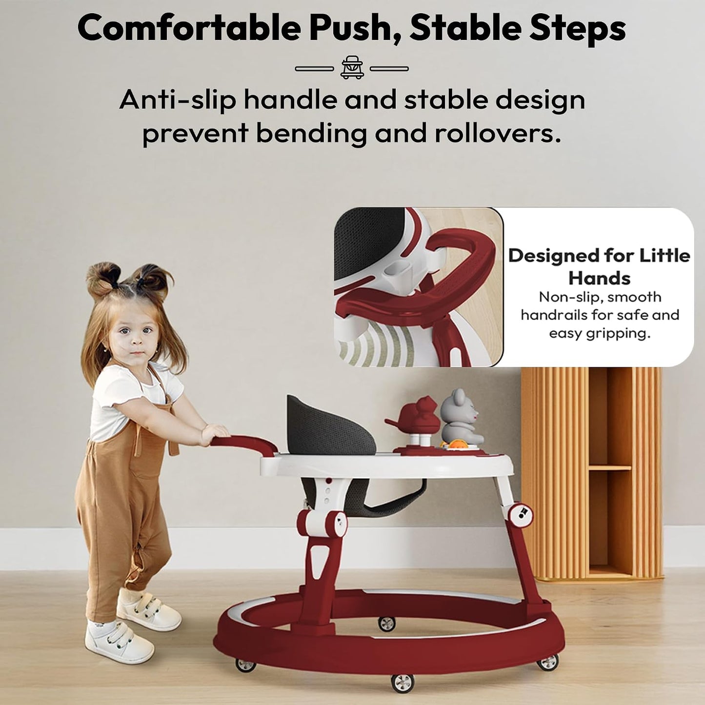 StarAndDaisy Baby Walkers 6-24 Month Boy & Girl / 360° Walker for Kids 1 Years with Multi Adjustable Height/Multi-Function Baby Walker with Anti-Rollover - (Red)