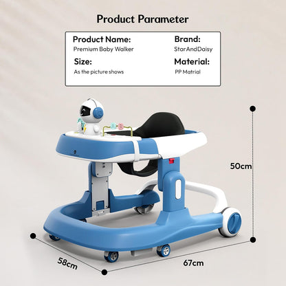 StarAndDaisy Baby Walker/Multifunction/Anti-o Shaped Leg/Anti-Fall/Music Box/Height Adjustment/Baby/Newborn/girl/boy/6-15months *with SEAT Cushion (Premium Blue)
