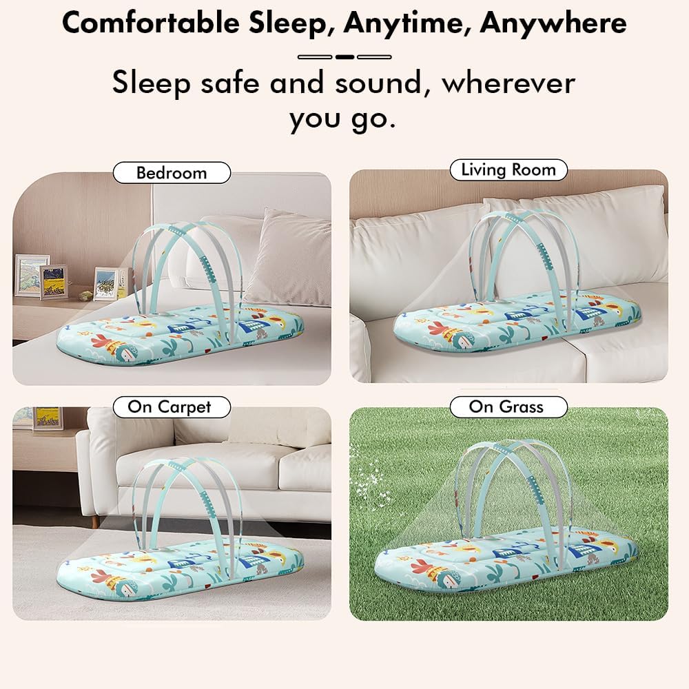 StarAndDaisy 3 in 1 Baby Mosquito net/Nest for Sleeping - Mosquito net for Newborn Baby/Soft and Comfortable Bed, Washable Cotton Design for 0-12 Months Baby -Aqua Print