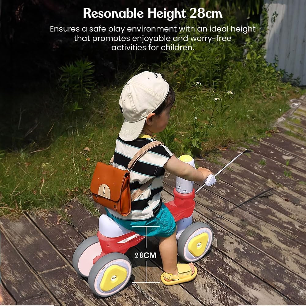 StarAndDaisy Balance Bike/Push Ride on for Kids/Toddler with 4 Smooth Wheels, Music & Lights/Mini Bike for Kids (Red)