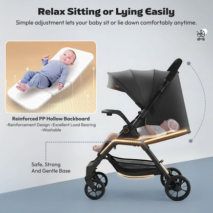 StarAndDaisy Stroller for Baby Boy Girl 0 to 5 Years/Foldable Baby Stroller Light Weight with Multi-Level Seat Recline, 5 Point Safety Belt, Pram for Kids-Grey