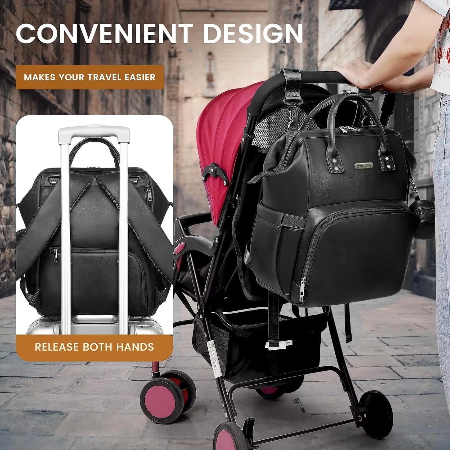 StarAndDaisy Diaper Bag for Mothers for Travel/Premium Vegan Leather Diaper Bag with Easy Acess Mobile Pocket, 26L Waterproof Baby Bag for Mother Travel with 16 Multipurpose Pockets