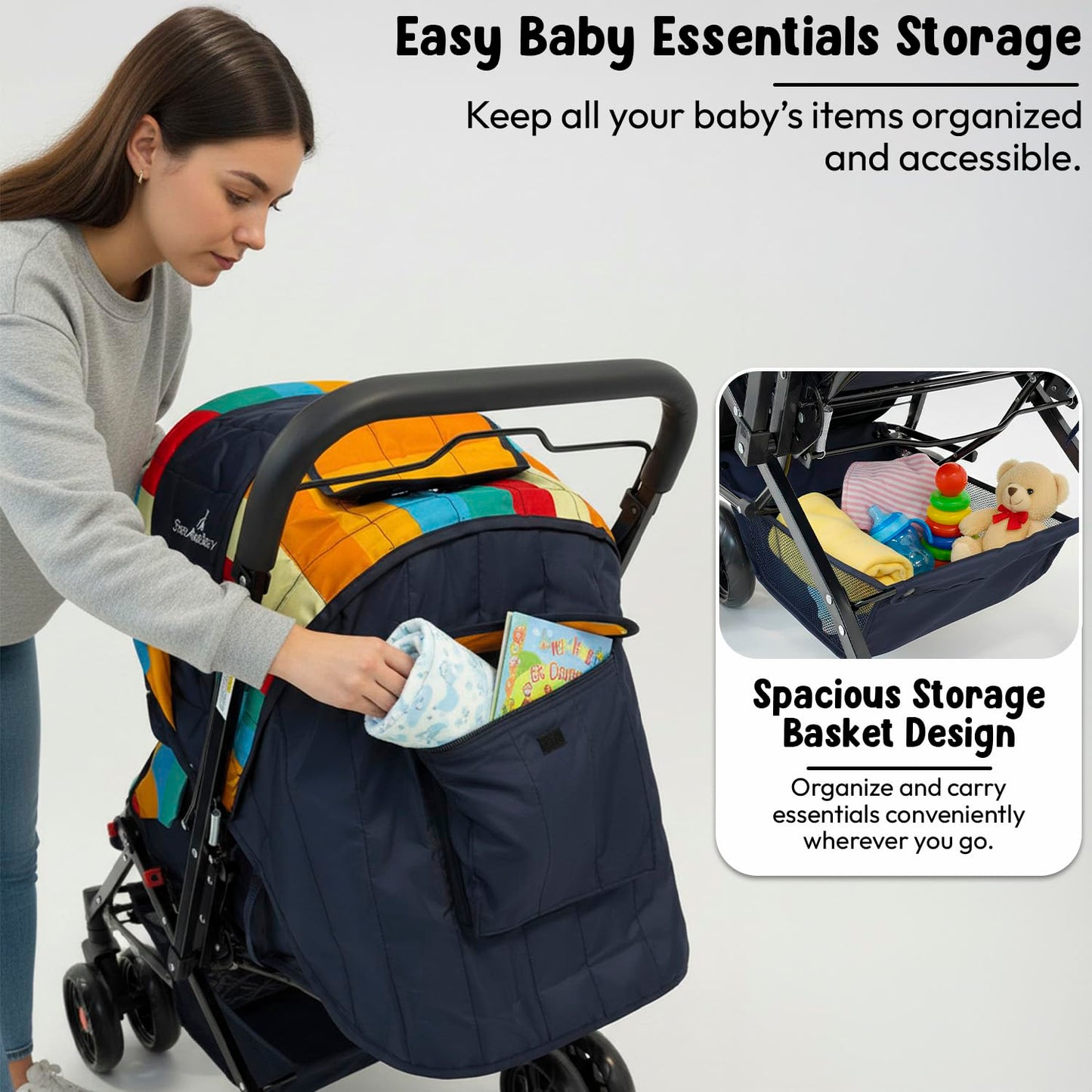 StarAndDaisy Baby Stroller for 0–3 Years, Foldable Baby Stroller/Pram with Mosquito Net, Large Storage Basket, 5 Point Safety Harness