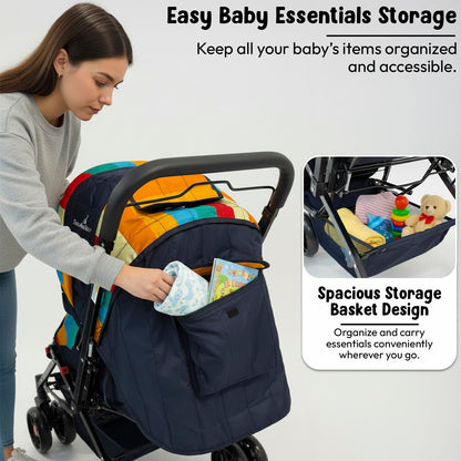 StarAndDaisy Baby Stroller for 0–3 Years, Foldable Baby Stroller/Pram with Mosquito Net, Large Storage Basket, 5 Point Safety Harness