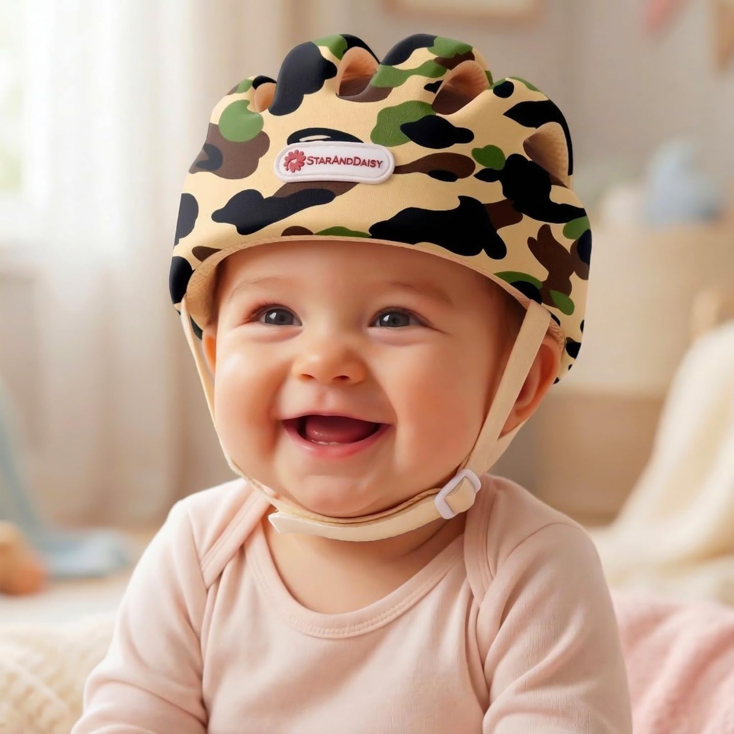 StarAndDaisy Baby Safety Helmet for Head Protection | Soft Cotton Baby Helmet with Cushion Padding | Adjustable Baby Head Protector for Crawling & Walking Toddlers -Army